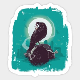 Black crow with eyeball in its mouth Sticker